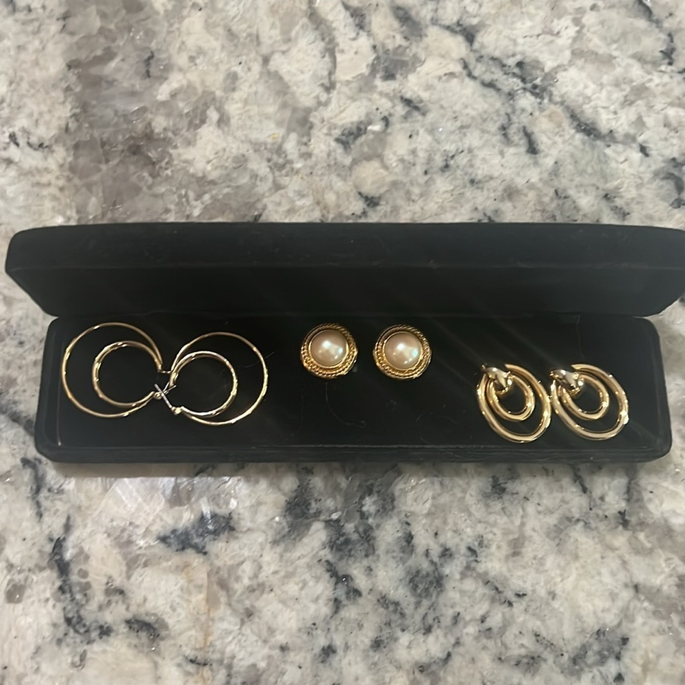 Fashion Gold and Pearl Pierced Fashion Earrings (3 pairs)